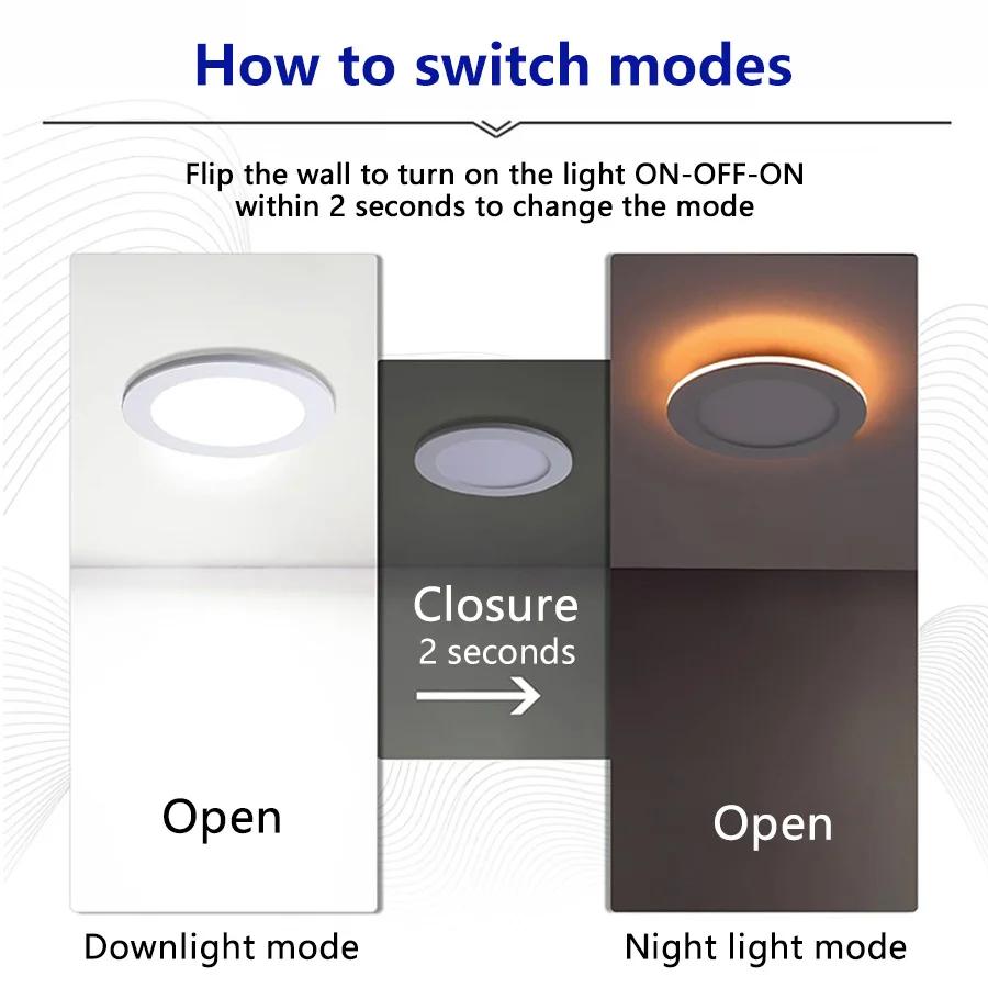 9W 12W LED Downlight 3 Modes 110V 220V Recessed In Led Ceiling Downlight Light Cold Warm White Lamp Living Room Bedroom Decor