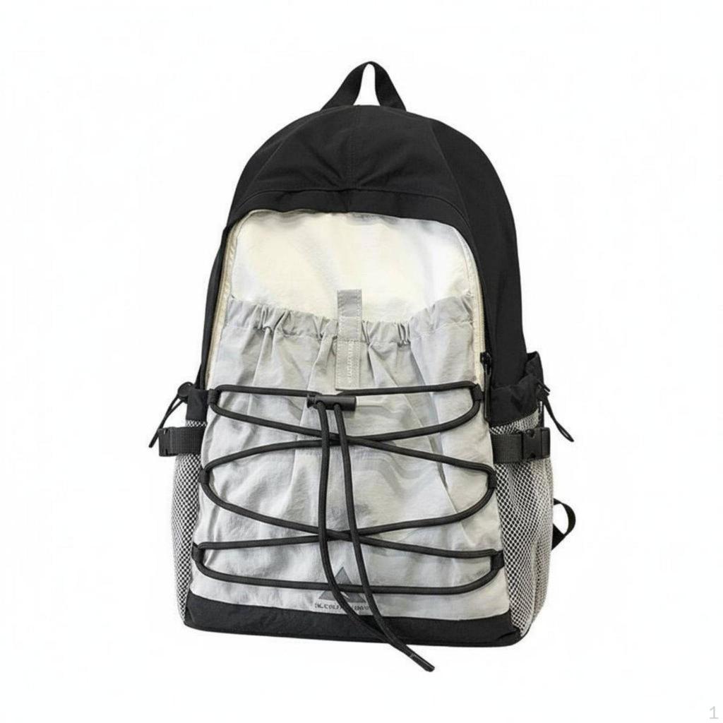 Casual Travel Daypack Large Capacity Drawstring Front Rucksack Water Lightweight Nylon Backpack for