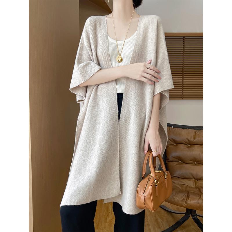 100% Australian Merino Wool Women's Large Shawl: Autumn/Winter, Loose Knit Mid-Length Outerwear