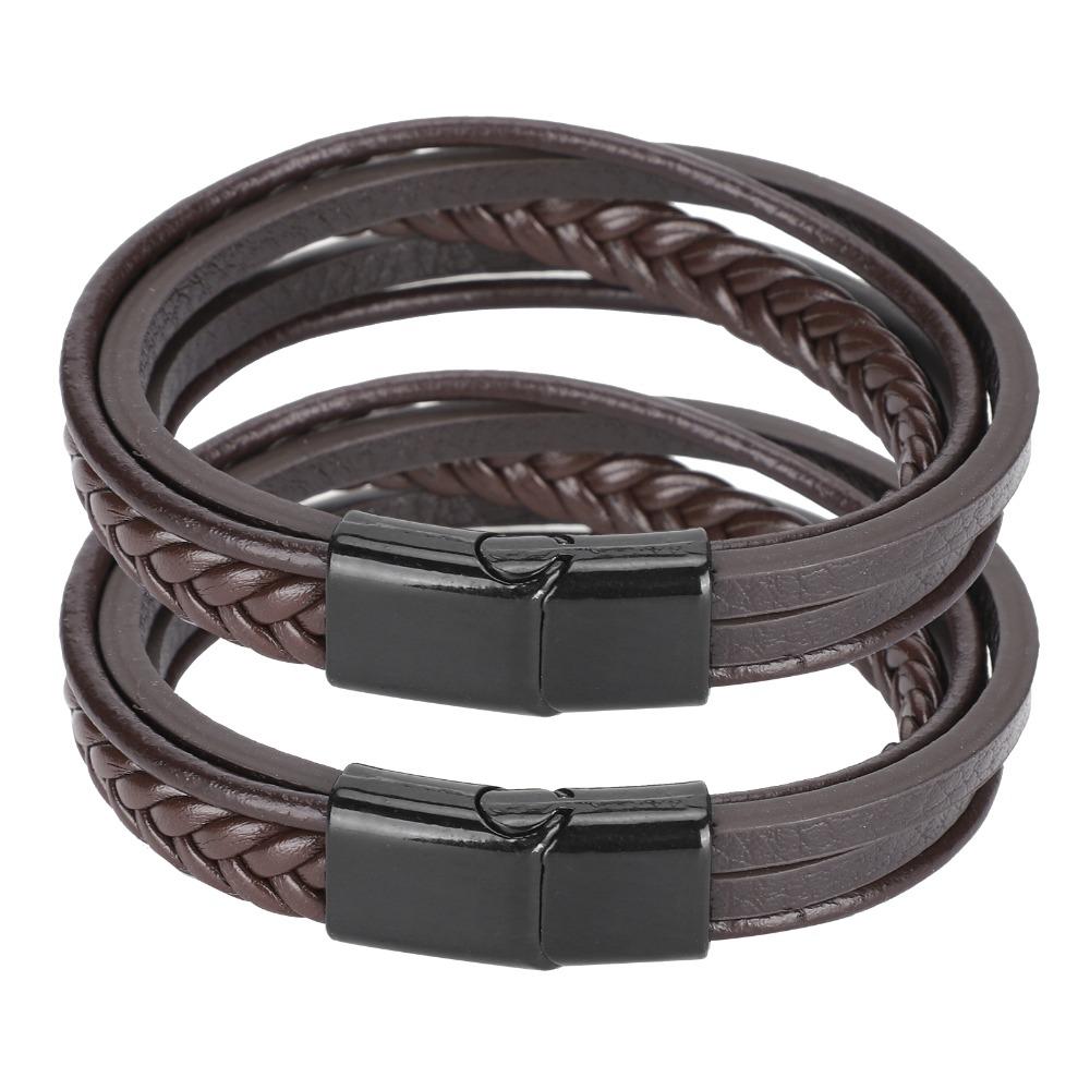 2pcs PU Leather Leather Bracelet Brown Multi-Strand Bracelet Fashion Braided Bracelet For Men