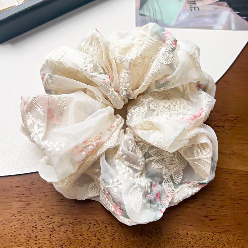 New Large-sized Fabric Hair Band and Hair AccessoryFeaturing Retro Floral and Diamond-encrusted Ponytail Hair Ties