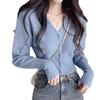 2024 Women's Slim Blue Knitted Cardigan: Lazy Autumn/Winter Style