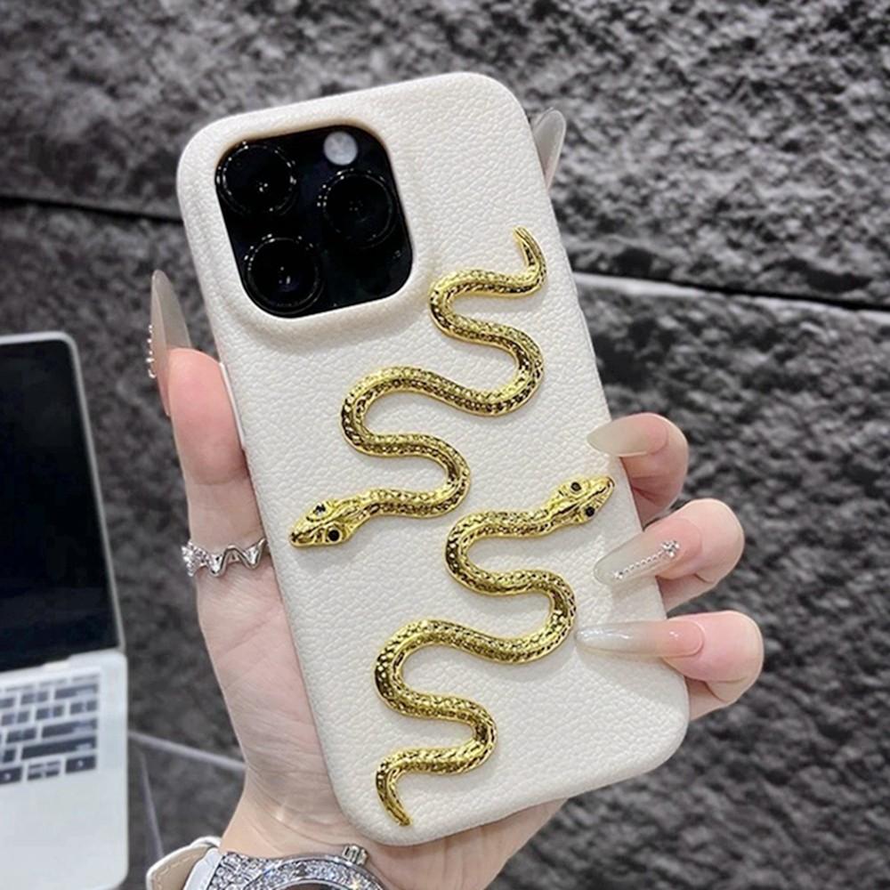 Gold Snake Leather Case for IPhone 13 11 15 12 14 16 Pro Max 16 Plus Phone Case Soft Protector Shockproof Silicone Cover