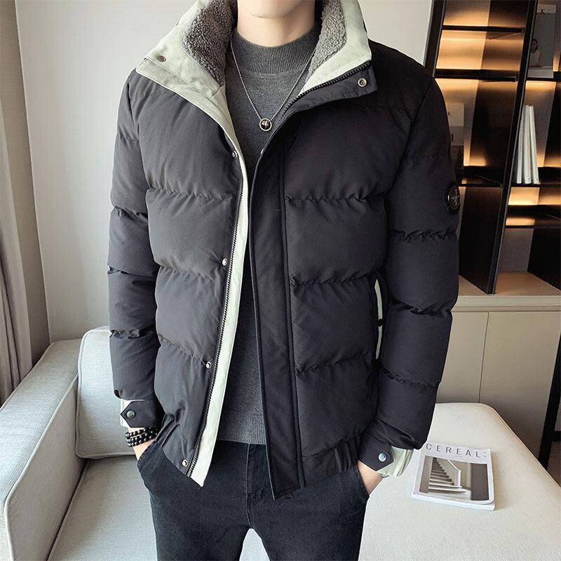 

2025 new cotton-padded men s winter short cotton-padded clothes, thickened sweater collar to keep warm and slim, cotton-padded jacket men s winter M чорний