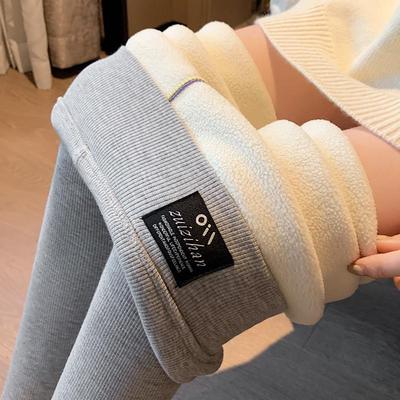 Women's High-Waisted Brushed Leggings - Spring, Autumn, and Winter Warmth with Lambswool and Velvet 