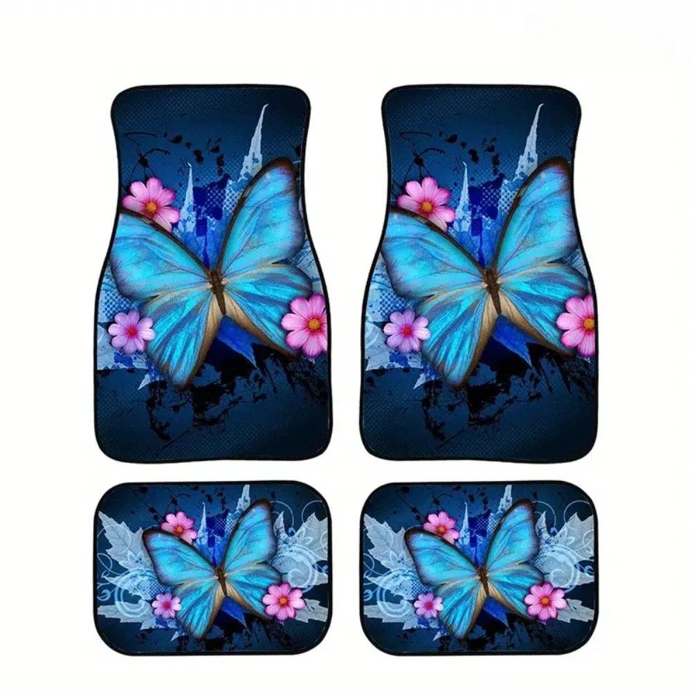 4 Stück Neuer Bohème-Stil Auto-Fußmatten Dekorative Botanische Drucke Auto-Bodenmatten Vorne Hinten Fußmatten-Set Automobilzubehör