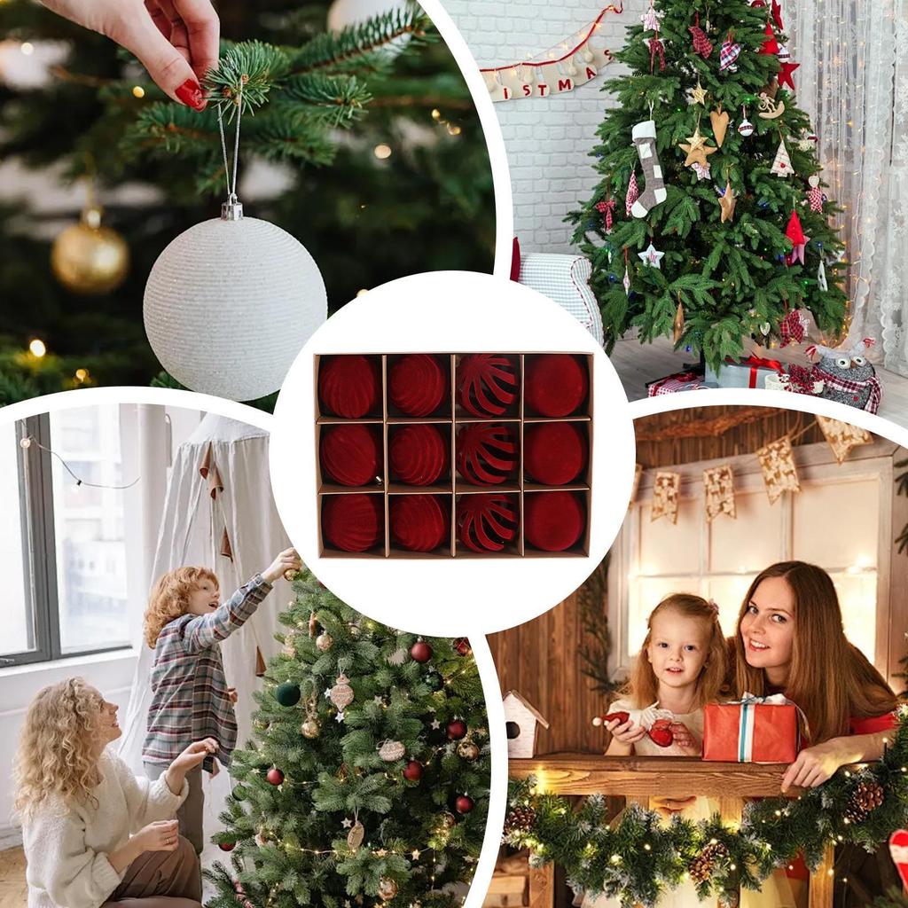 Christmas Tree Balls 12 Pieces Velvet Shatterproof Shatterproof Balls Christmas Tree Ornaments For Indoor Outdoor Mantel Kitchen