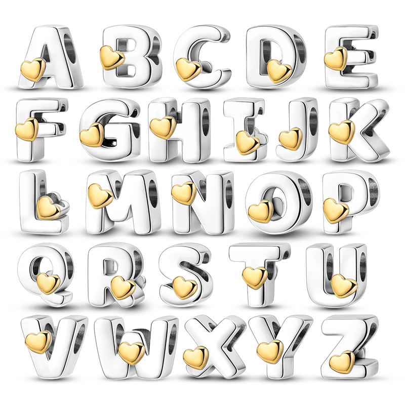 Neuer 26 A-Z Alphabet-Bead S925 Sterlingsilber Herz LOVE Buchstaben-Charm Passend für Original Armband Armreif CZ Zirkonia Bead Schmuck