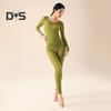 2 Pcs/Set Women Thermal Clothing Set Great Elasticity Long Sleeve Crew Neck Slim Fit Soft Warm High Waist Solid Color Top Pants Set Lady Winter