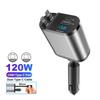 120W 4 IN 1 Car Charger with Retractable Cable USB Type C Cable For IPhone Samsung Fast Charge Cord Cigarette Lighter Adapter