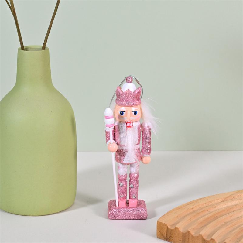 1/4Pcs Soldier Home Desktop Ornament Nutcracker Puppet Christmas Tree Pendant Pink Wooden Handicraft Xmas New Year Decoration