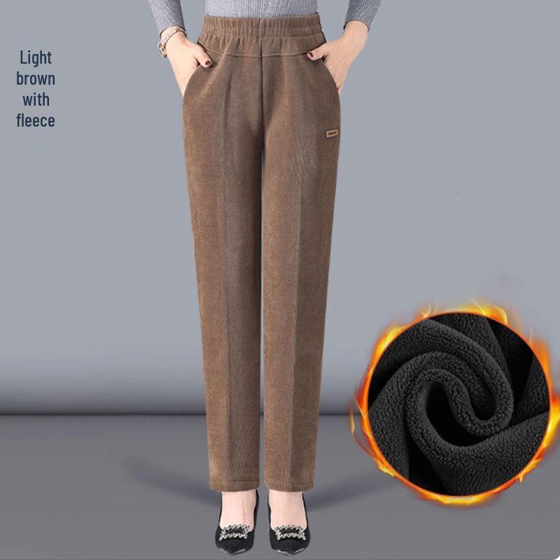 

Стильні вельветові штани великого розміру для мами: На флісовій підкладці, теплий, вільного крою для жінок середнього та похилого віку 3XL (63-70 kg)