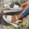 Mode Damen Schuhe Weiß Gewebte Riemen Keilsandaletten Damen Sommer Übergröße Plateau Gladiator Sandalen Frau Knöchelschnalle Strand Sandalen