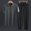 Men's Ice Silk Sports Suit - Comfortable Summer Casual Short Sleeve for Dad, Middle-aged, and Elderly.