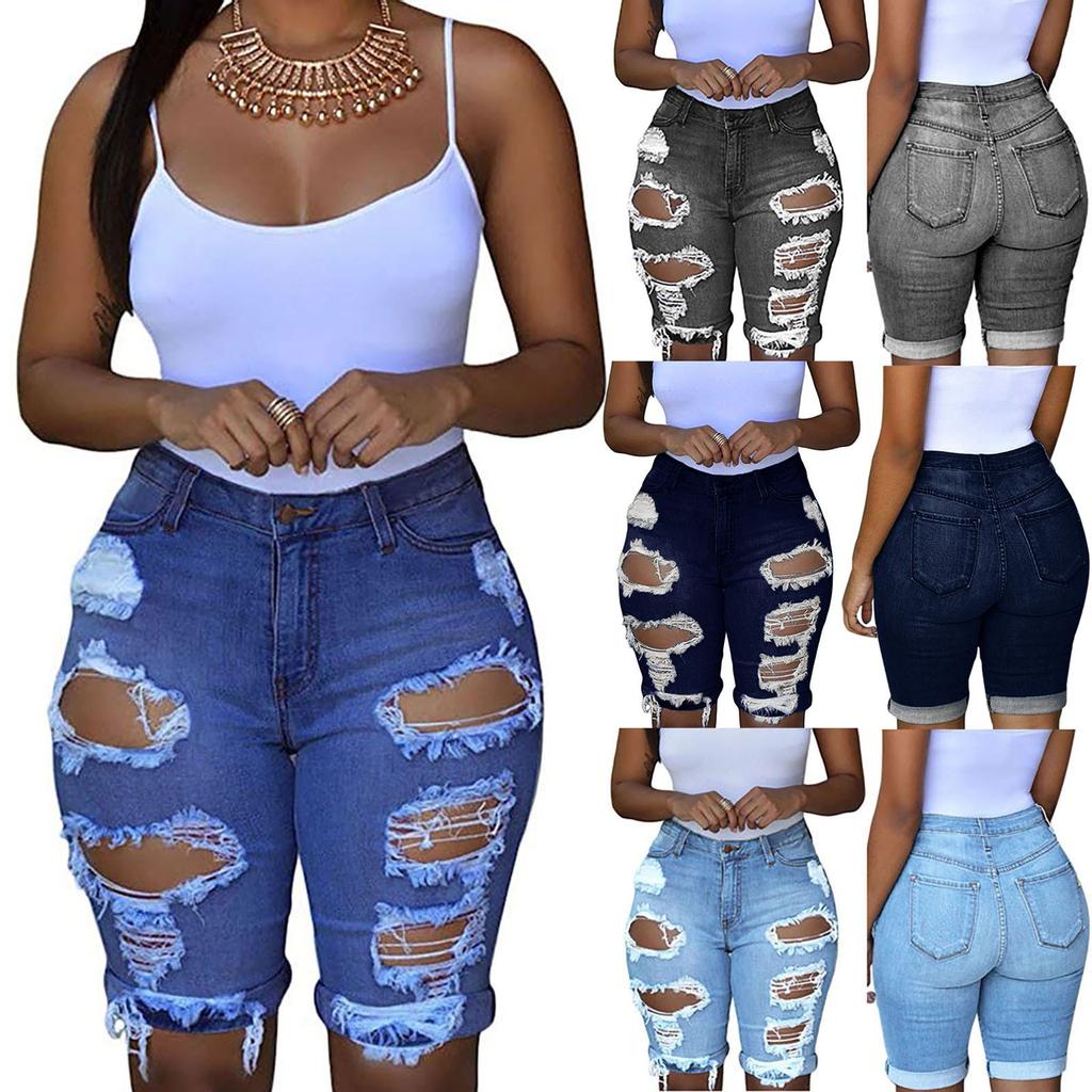Tengo Women's Ripped Denim Shorts - Bandage Fit In Wine Red (Sizes XS-XXL)