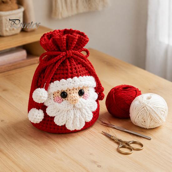 Christmas Pouch Craft Set Crochet Kit, DIY Santa Snowman Pouch, Cute Penguin Elk Bear Knitting Supplies Designs, Storage Bag Kit for Beginners,