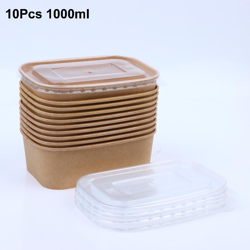 Disposable Square Kraft Paper Lunch Boxes 10 PCS Grease Proof Food Packing Boxes for Fast Food Takeout Daily Use