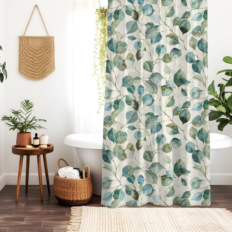 Eucalyptus Shower Curtain, Refreshing Botanical Bath Decor, Perfect Gift for Her, Cottagecore Apartment Accent W90XH180cm