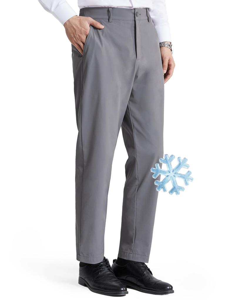 HISDERN Stretch Lightweight Breathable Pants with YKK Hemmed Perfect for Office and Business Size 506 Air Men's Cool-to-the-Touch Slacks/Long Zipper,