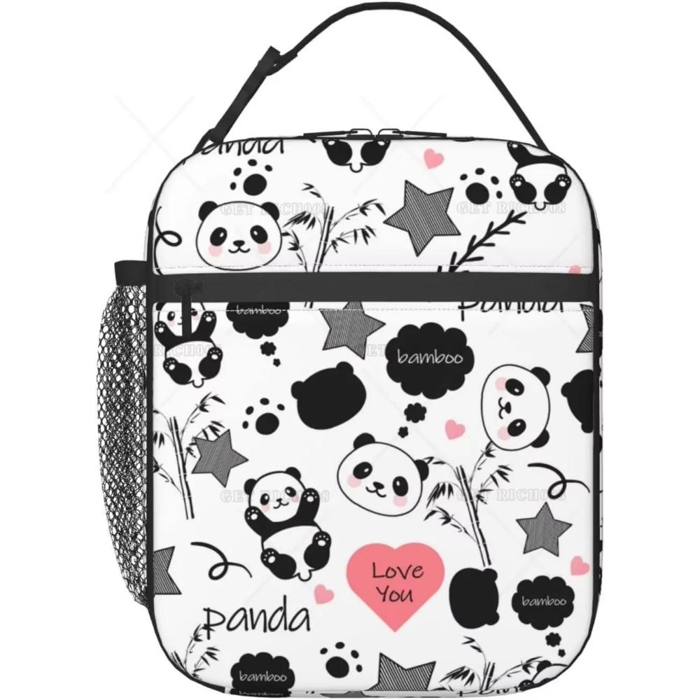 

Сумки для ланча «Панда» для женщин, термоизолированная сумка-тоут с милым животным, ланч-бокс с передним карманом для работы в офисе, пикника 26x21x11CM бежевый