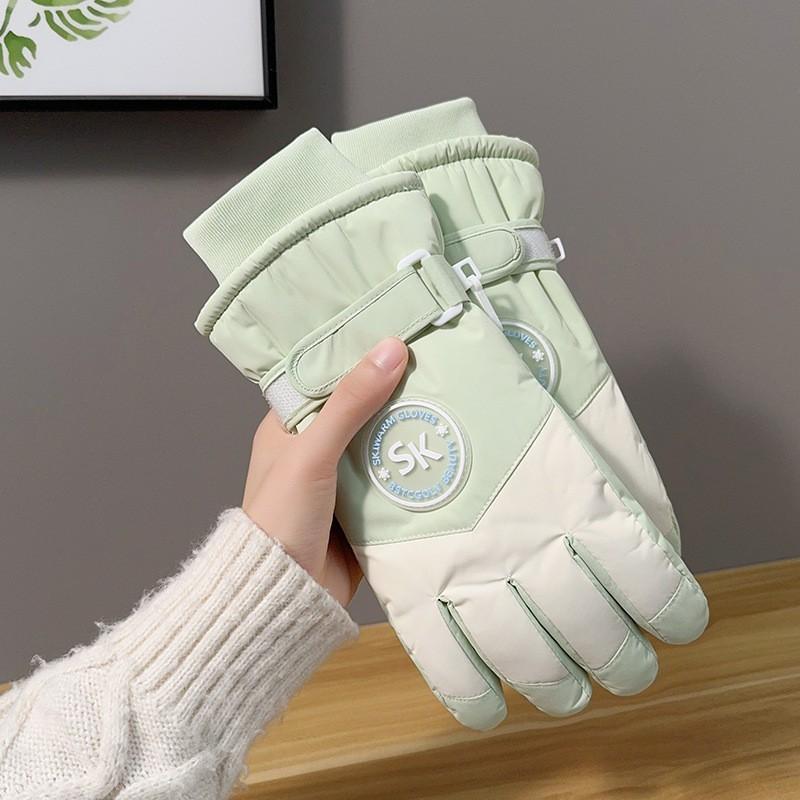 

Snow Ski Gloves For Women Waterproof Touchscreen Warm Thick Polyester For Winter Skiing Green White