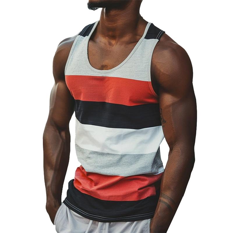 3D Print Colorful Stripes Tank Tops For Man Fitness Sports Tees Summer Casual Fashion Vest Oversized Sports Street Tank Tops