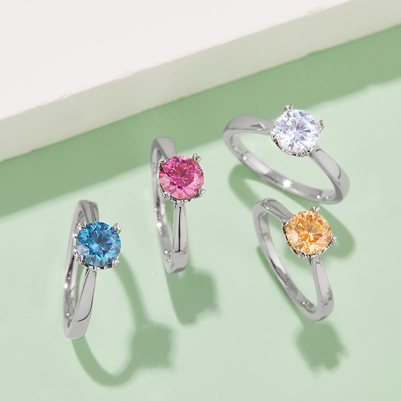 Straight Arm Love Cup Four-Claw Mozzarella Ring Women'S Strap Inlaid S925 Silver 1 Carat Moissanite Ring
