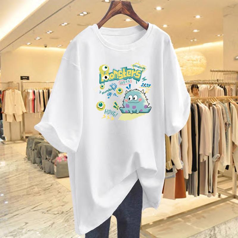 

Monster pattern cotton printed t-shirt women s summer new top loose casual bottoming shirt S