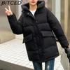 BITCED Women's Mid-Length Winter Waist-Defining Thickened Cotton Coat, Padded Jacket