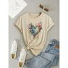 Love Bouquet Woven Pattern Round Neck T-shirt for Women Summer Breathable and Comfortable Fabric
