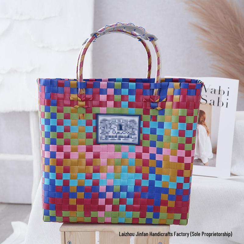 Colorful Handwoven Thai Basket Bag - Large Capacity Vibrant Handbag