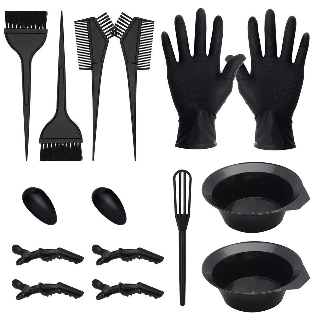 15 Pcs Hair Dye Coloring Kit, Hair Coloring Dyeing Bleaching DIY Salon Tool, Hair Tinting Bowl/Dye Brush/Mixing Spoon/Ear Cover/Gloves/Tint Comb Hair