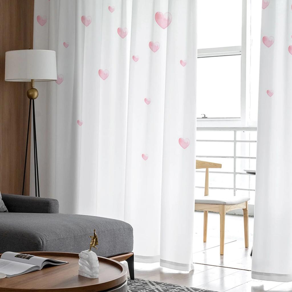 Valentine'S Day Love Watercolor Simple Sheer Curtains Living Room Bedroom Voile Window Curtain Balcony Kitchen Tulle Drapes