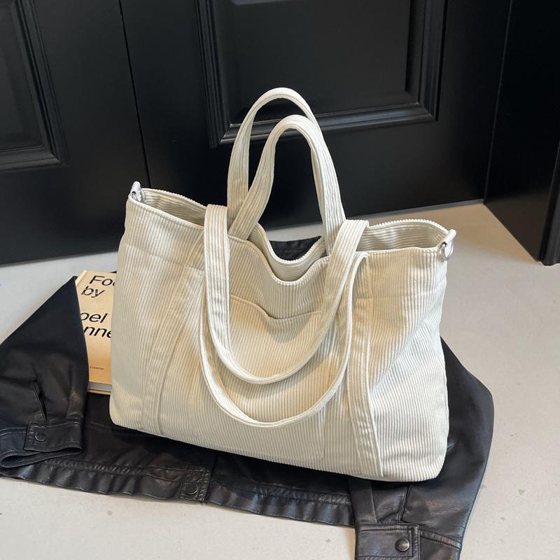 Sacs à bandoulière en velours côtelé grande capacité pour femmes Sacs fourre-tout simples de couleur unie pour femme pour le travail l'école Sacs à main polyvalents pour dames