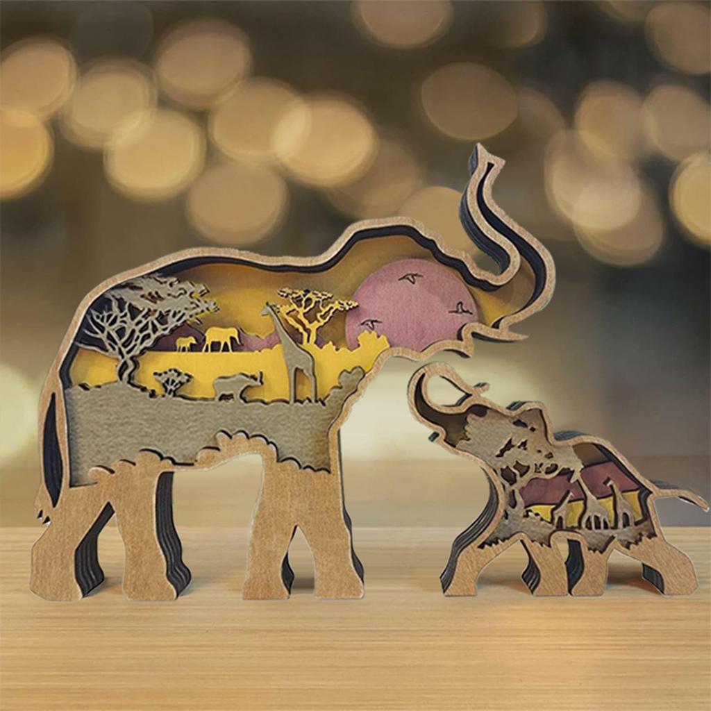 3D Wood Carving Animals Home Decorative Bear Elephant Wolf Presents Ideas Christmas Living Room Office Decor Gift for Friends