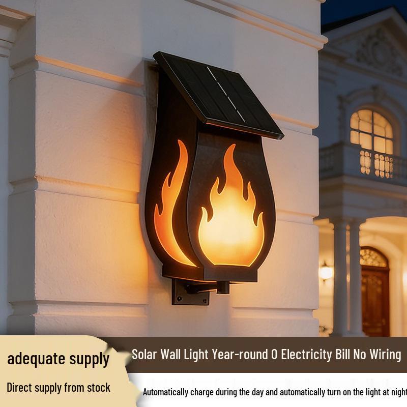 Solar-Powered LED Flame Garden Lamp - Waterproof Outdoor Wall Light Flame Solar Wall Lamp
