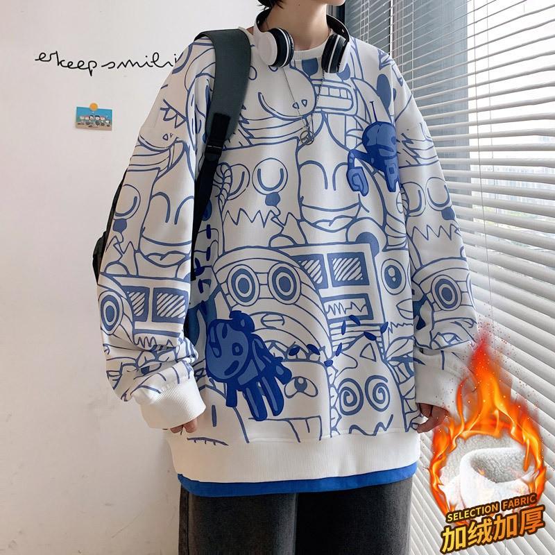 Graffiti Print Hoodie Men Women Loose Fit Streetwear Casual Teen Top