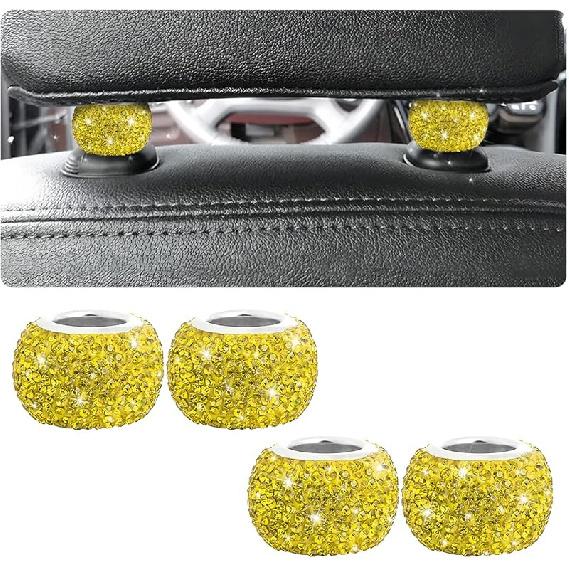 BELOMI 4 Pack Car Headrest Collars, Bling Car Head Rest Collars Rings Decor, Rhinestone Car Head Rest Collars, Diamond Interior Car Seat Accessory