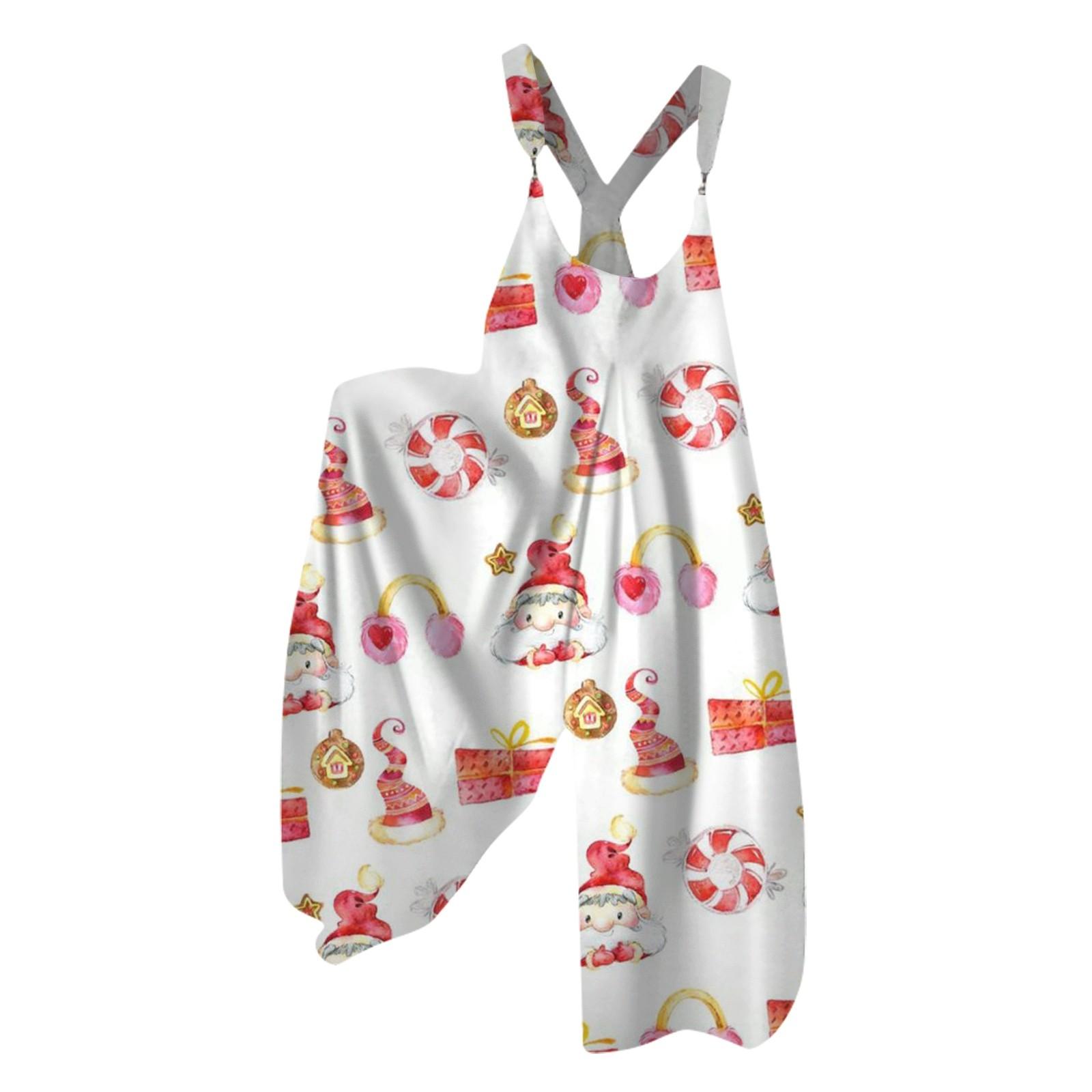 

Женский летний комбинезон с рождественским принтом в винтажном стиле (Нерегулируемые ремни) XL