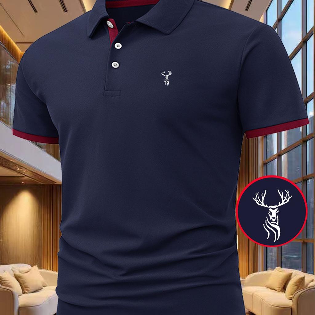 Men's Skin-Friendly Commuter Polo Shirt Soft Smooth Fabric Short Sleeve Lapel Work Shirt for Office Wear