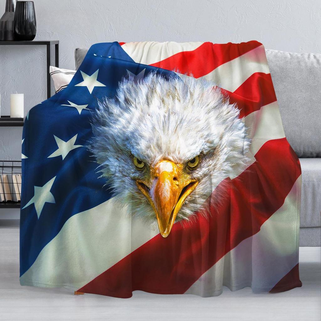 Eagle American Flag digital-printed polyester Bedroom velvet flannel cover blanket Fleece soft sofa cover blankets for beds