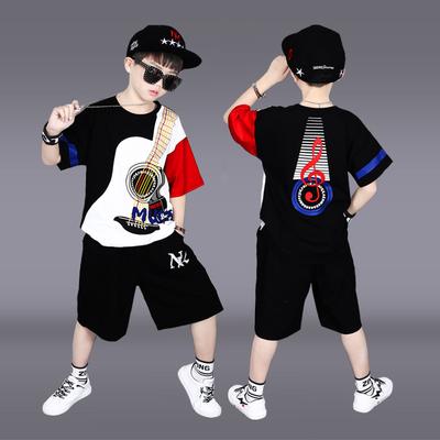 2025 Summer Teenager Boys Sports Suit Print T Shirt + Hip Hop Shorts Pants Kids Clothes Tracksuit