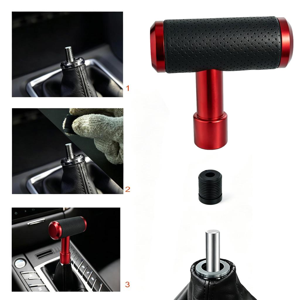 Lunsom Shift Metal Gear Shift Shift Suitable for Manual Transmission Vehicles and Push-Type Knob, Lever, T-Type Knob, (Black Red)