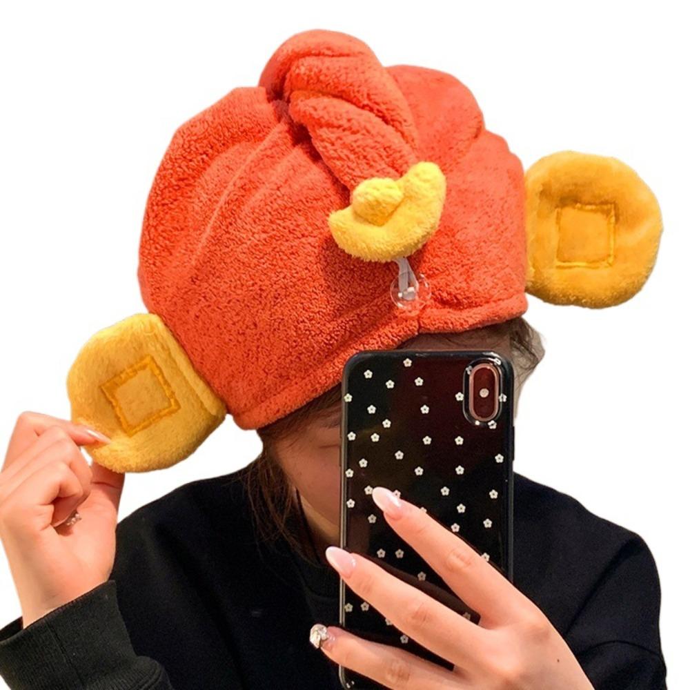God of Wealth Shape Hair Drying Cap Absorbent No Pilling Hair Drying Towel Quick-Drying No Shedding Hair Wrap