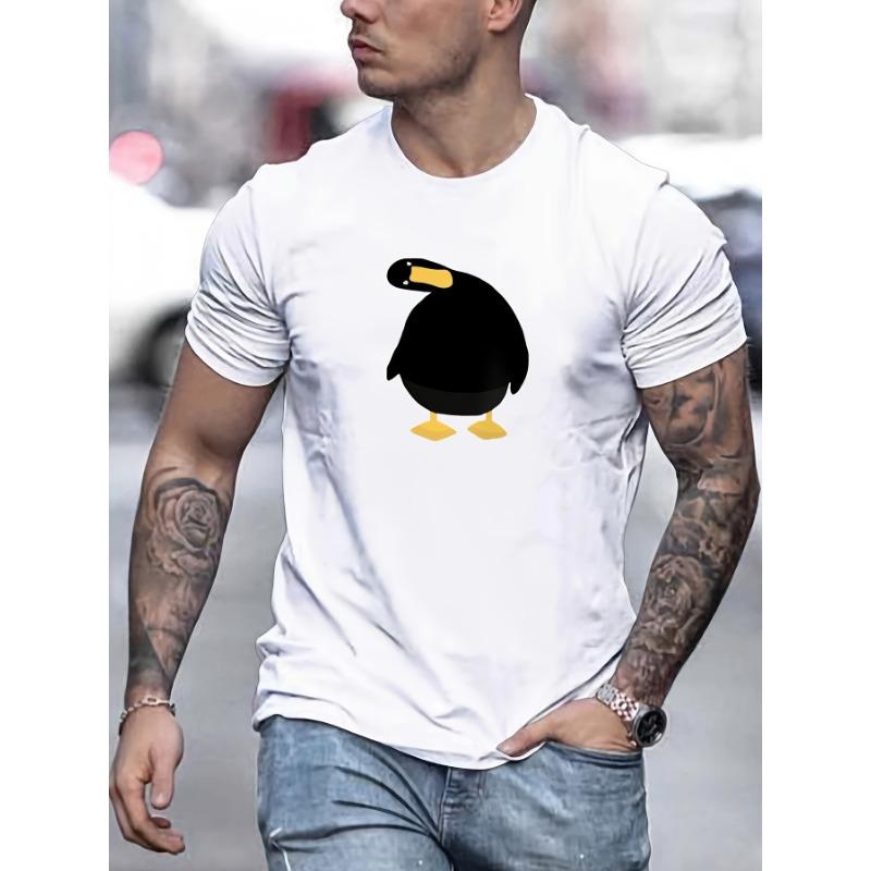 European Size Men'S Summer Casual Short-Sleeve T-Shirt with a Crooked-Neck Duck Design