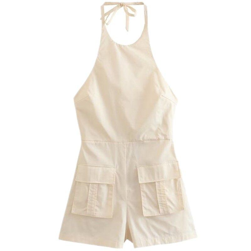 

Модный стиль Летняя мода Трендовая женская одежда Открытая спина Тренч Ткань Отложной воротник Комбинезон 8338326 733 Apricot XS