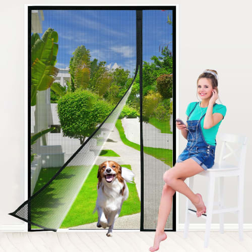 Zlhloj Double-Hinged Magnetic Screen Door, 95x230 cm, Entryway Screen Curtain, Ventilation, Insect Repellent, Automatic Closure, Mosquito Net, Easy In