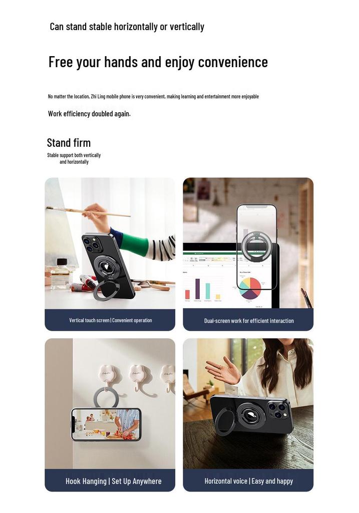 Advanced 360° Rotating Magnetic Phone Holder with Double Ring Damping and Finger Ring Buckle