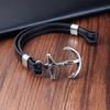 Punk Stainless Steel Anchor Bracelets Genuine Leather Bracelet & Bangles for Men Jewelry Black Color Fashion Gift