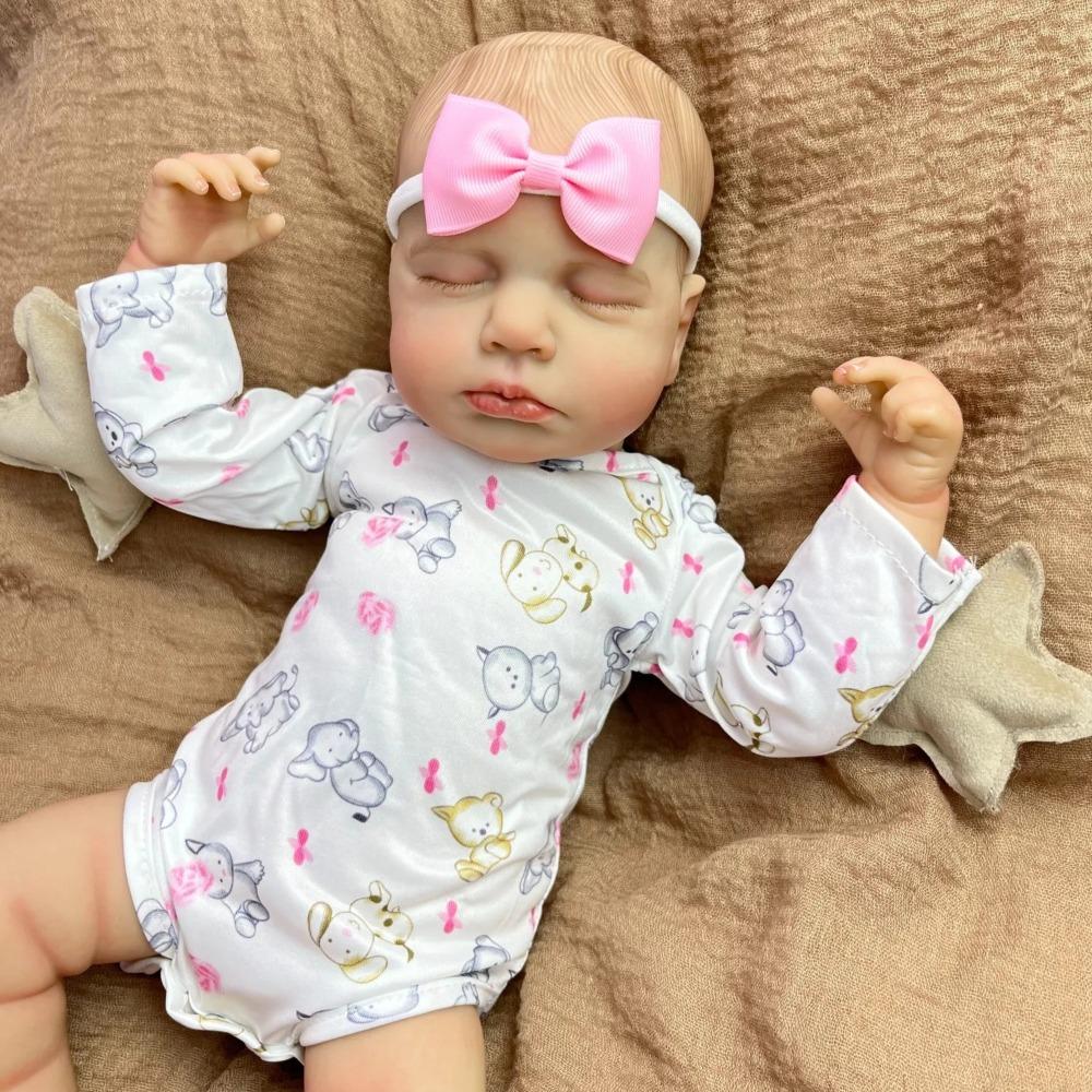 48cm Full Vinyl/Cloth Body Optional Reborn Dolls LouLou Cute Lifelike Closed Eyes Sleeping Simulation Doll Hand Painted Hair Rebirth Doll for Kid Gift